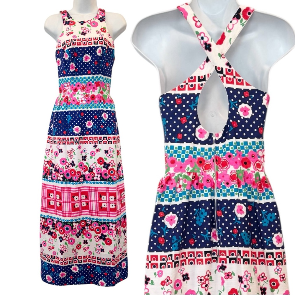 Vintage Alexa Bonwit Teller Floral Print Sundress Maxi Column Gown Mod Sun Dress - Picture 2 of 7